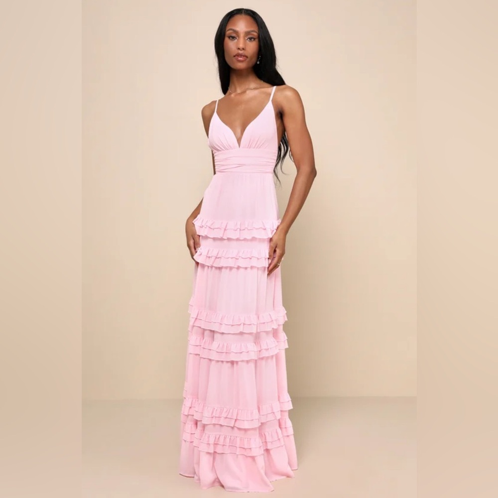 Lulu's Blush Pink Tiered Maxi Dress